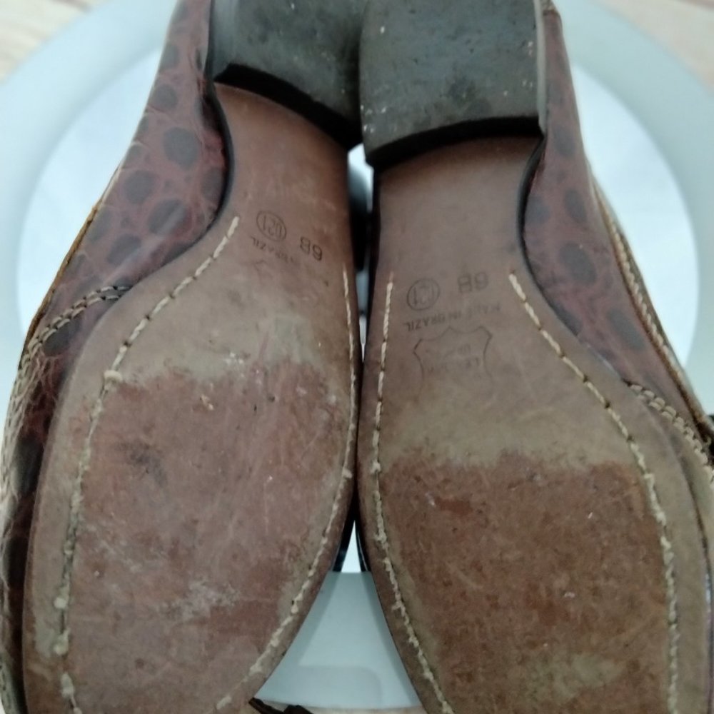 Unisa Brown Flats Leather Loafer Tortoise Print 6B - Picture 6 of 9